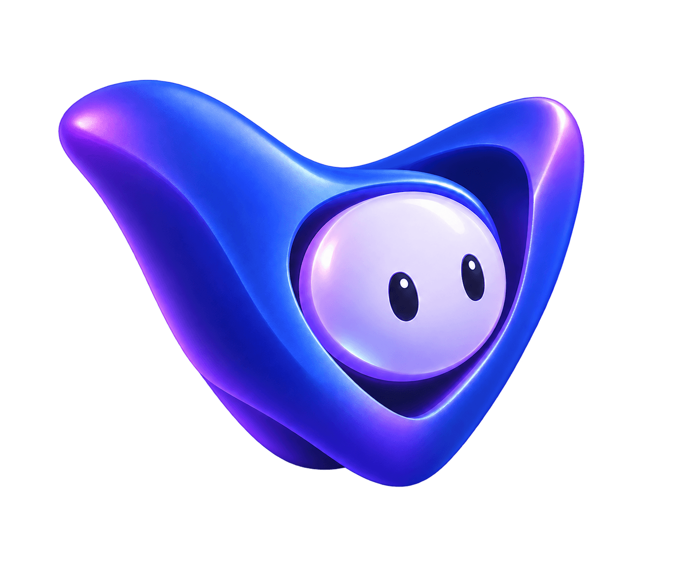 Mascota tridimensional de VIOON AI: una figura azul y violeta en forma de V con un rostro de dos ojos